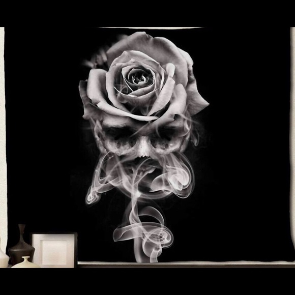 Smoky Floral Skull Tapestry